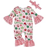 Ysfanwuxi My First Christmas Baby Girl Outfit Newborn Merry Christmas Onesie Santa Hat Romper Jumpsuit Infant Xmas Clothes