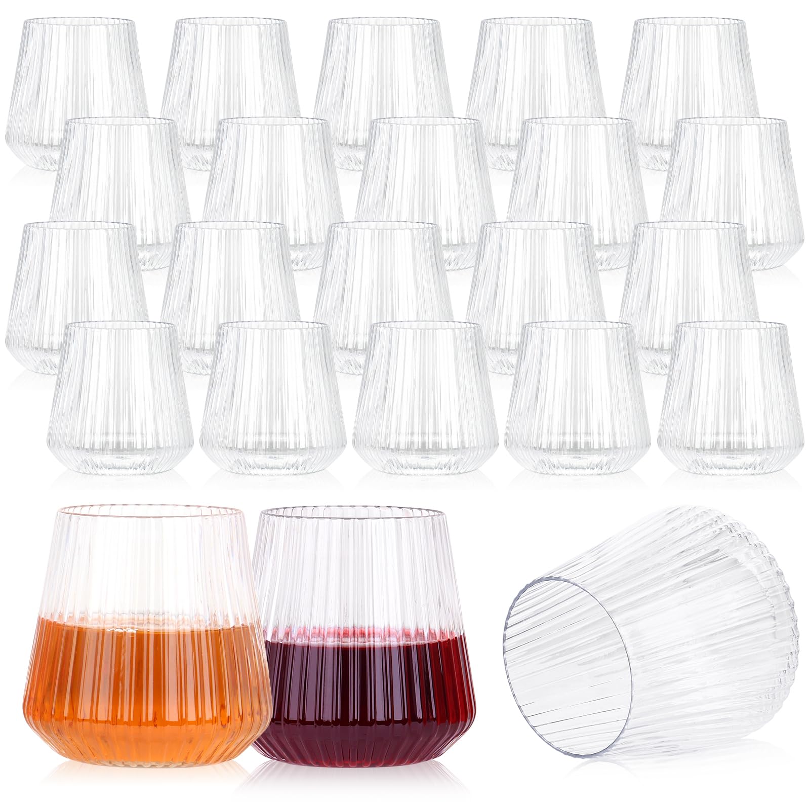 Photo 1 of 24 Pack Plastic Ribbed Wine Glasses, 14oz Stemless Disposable Wine Cups, Cute Clear Unbreakable Outdoor Cocktail Glasses, Heavy Duty Reusable Plastic Drinking Cup for Party Wedding Mimosa Bar