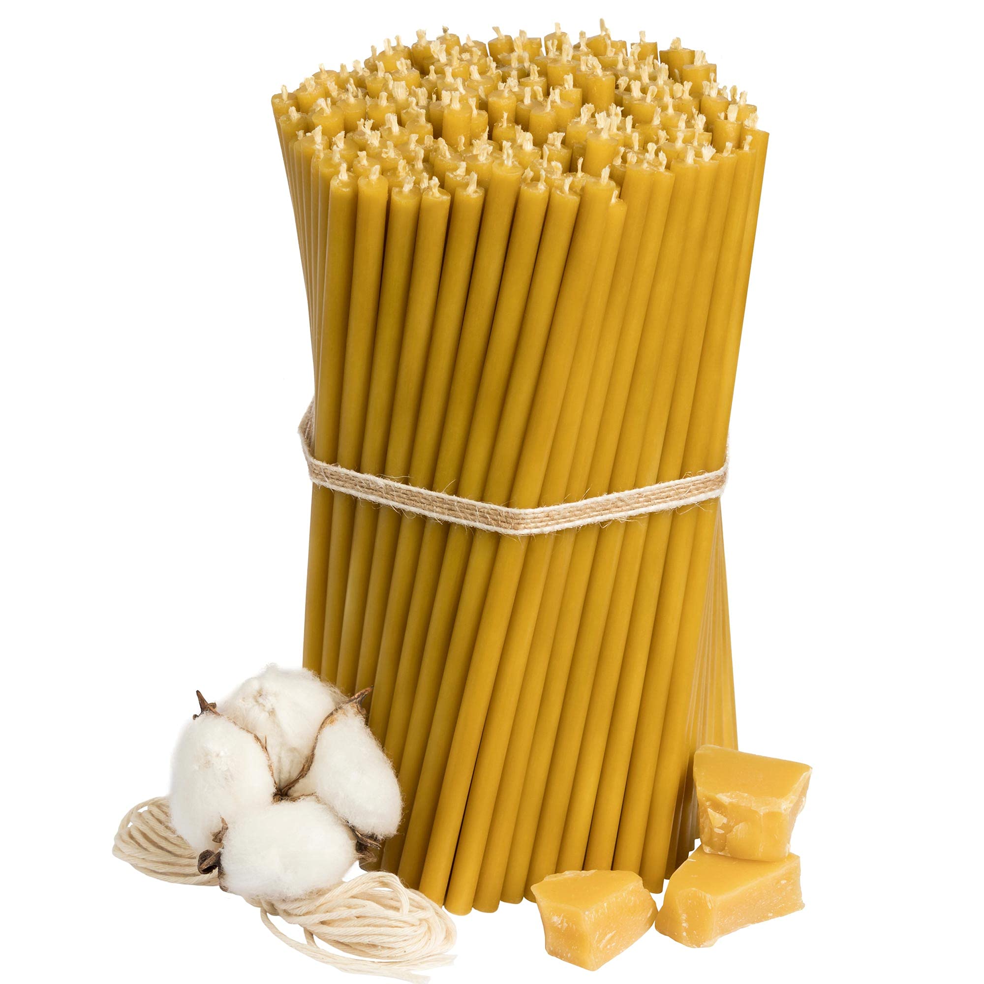 Diveevo Church Beeswax Candles No. 100, Honey, Pack of 250 Ritual Candles, Length-16.5 cm, Diameter 5.7 mm, 50 Min Burning Time, Yellow, 1 kg, Thin Candles, Drip and Smoke-Free