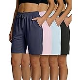 Real Essentials 4 Pack: Women's Dry-Fit Athletic 7" Bermuda Long High Waisted Running Shorts (Available in Plus Size)