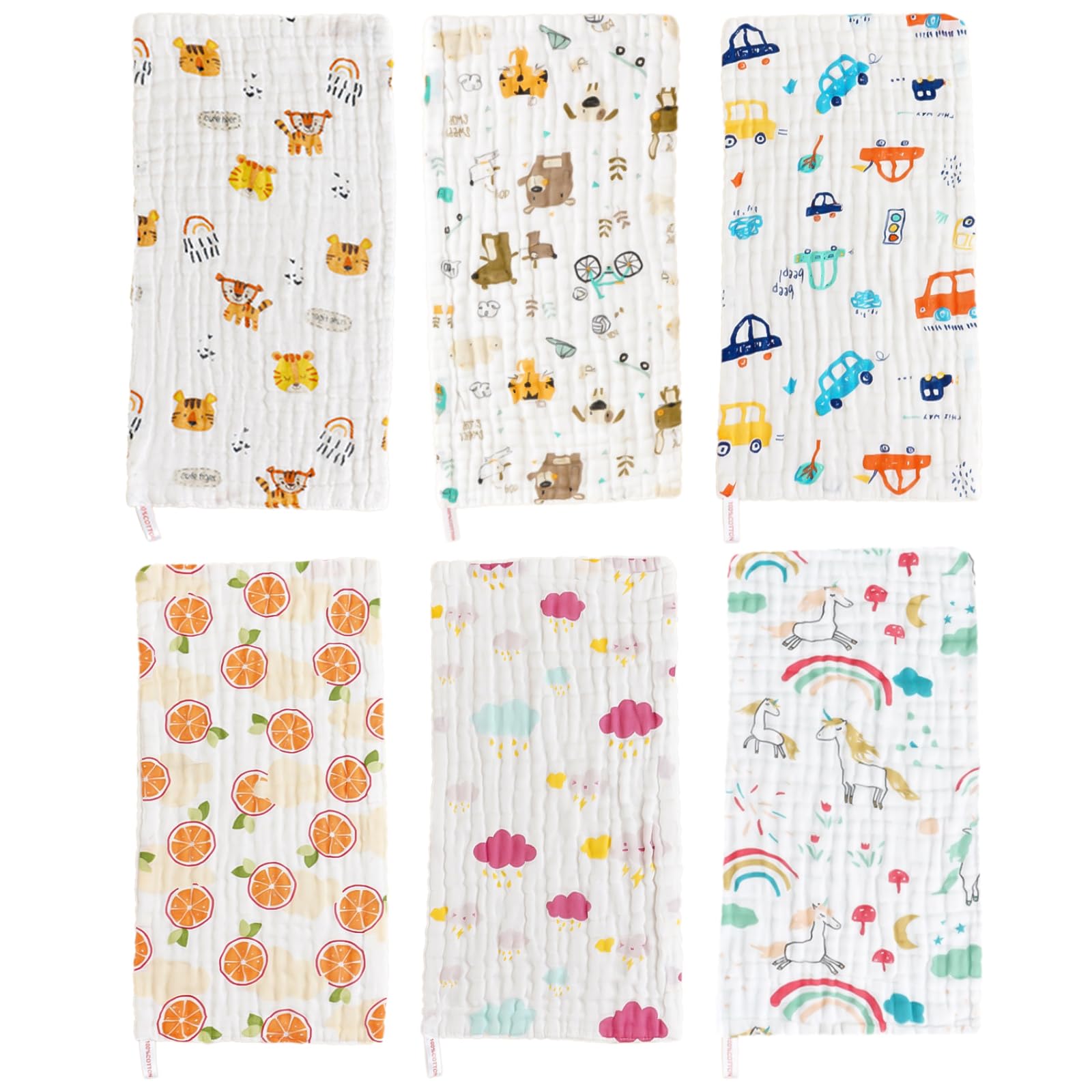 DKDDSSS 6 Pcs Muslin Squares, Muslin Cloths for Baby, 6 Layers Burp Cloths for Baby, Burp Cloths for Newborn, Baby Muslins Pack, Baby Muslin Cloths, Hanky Washcloths, 50x25CM Muslin Squares Baby