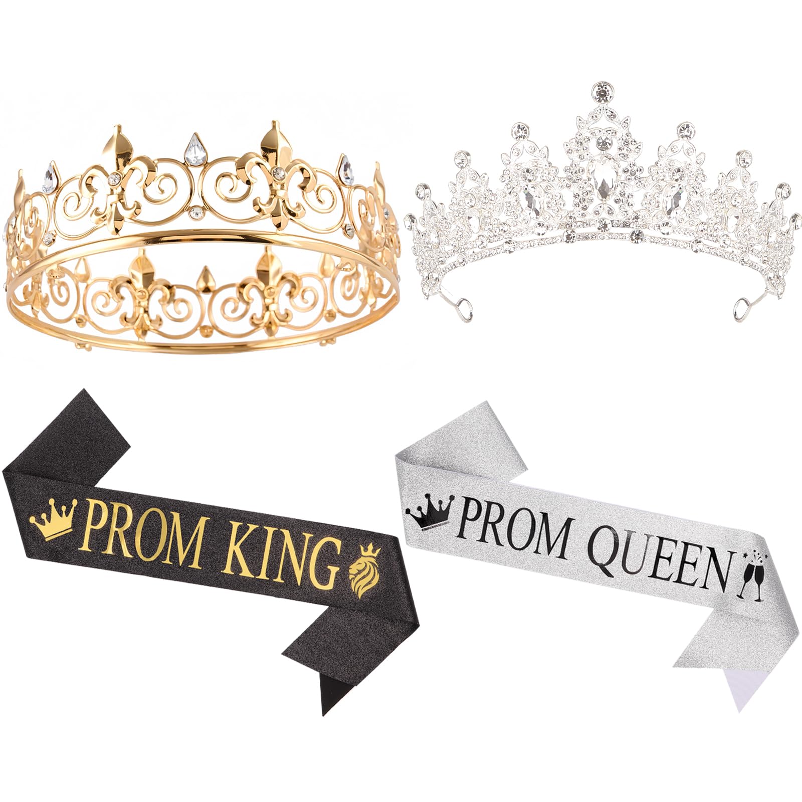 Leixi Prom King and Queen Crowns and Sashes Sets,2025 Graduation Prom King and Queen Tiara Sash Costume Accessories for Party Favors