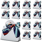 LPEIEB 12 Pack Leather Ribbon Candy Bag Gift Bags PU Wedding Gift Bags with Handle Ribbon Reusable Party Favor Boxes for Weddings Birthdays Christmas Baby Showers Halloween(Light blue)