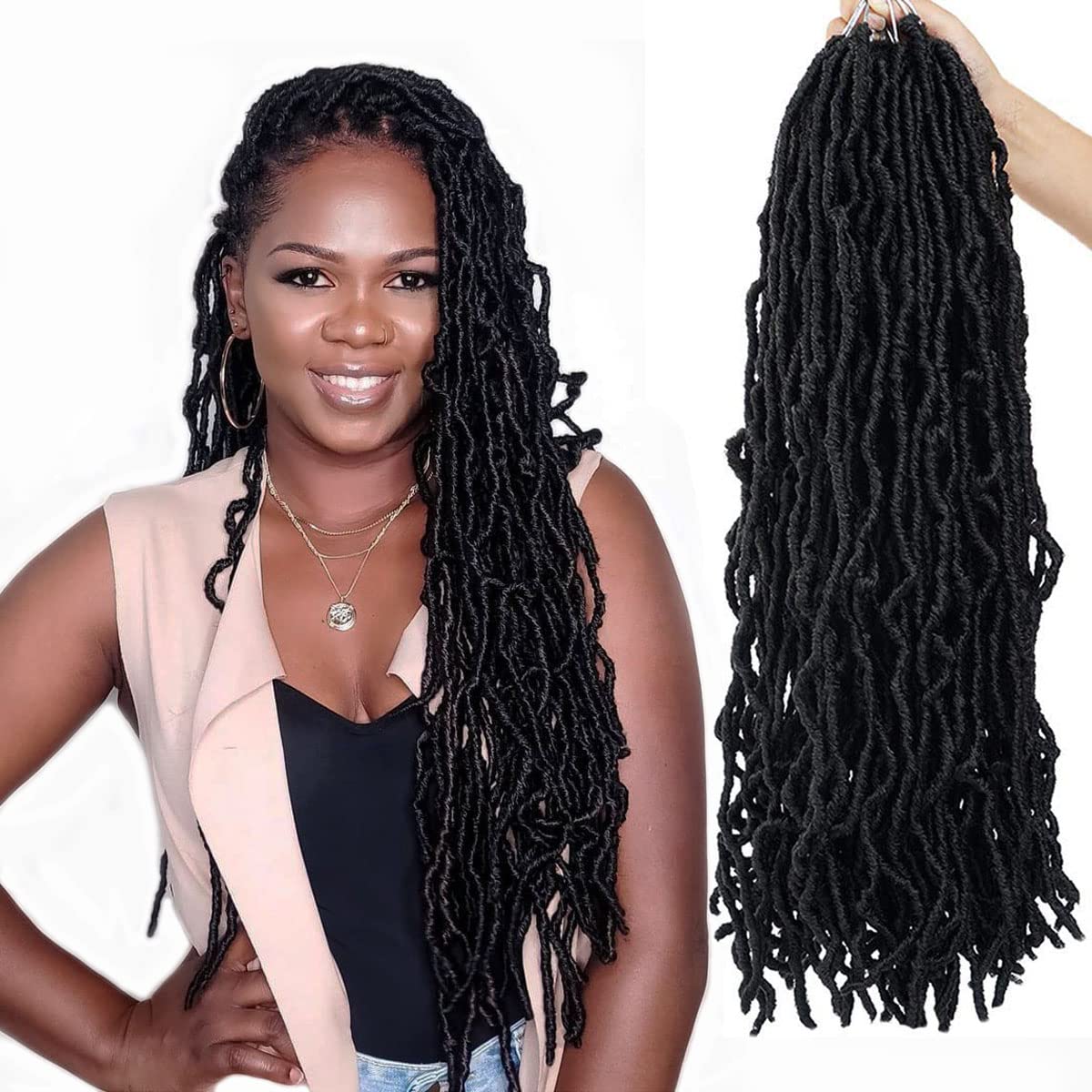 Photo 1 of 24 Inch 7 Packs Soft Locs Crochet Hair New Faux Locs Pre-looped Goddess Locs Super Lightweight Synthetic Crochet Hair Braids Extensions For Black Women(24inch, 7packs, 1b)
