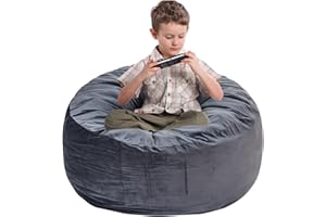 ILPEOD Bean Bag Chair for Kids/Teens - Small BeanBag Sofa with Soft Cover - Gifts for Boys/Girls Gaming Reading Relaxing - Furniture Round Fluffy Couch for Living Room Lounge Bedroom College Dorm, 3FT