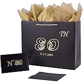 Jaywayang 80th Birthday Black Large Gift Bag with Card and Tissue Paper, Metallic Printing Keepsake Gift Vintage Bag for Men Women, 1944 Grandparents 80 Year Old Party Paper Bag for Gifts Wrapping,