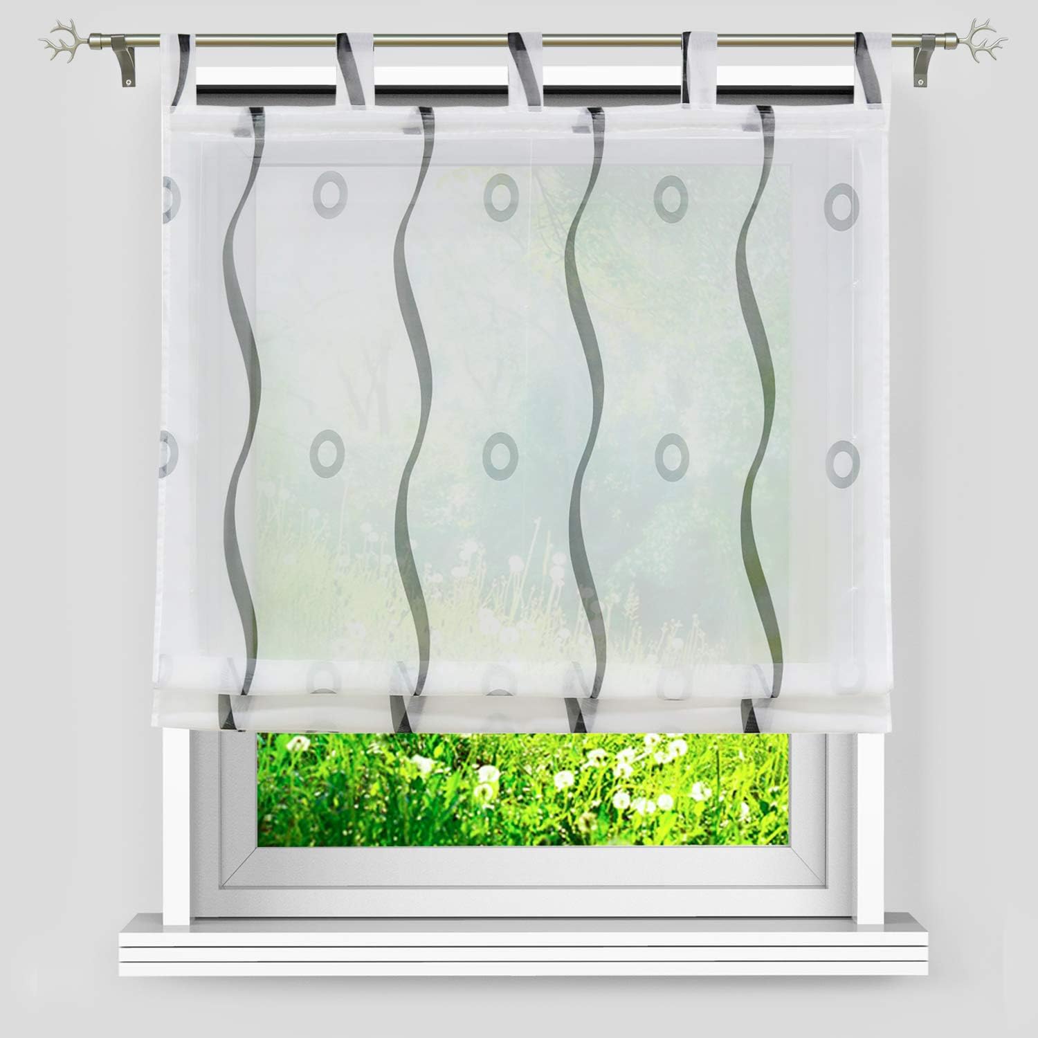 Heichkell Bedrucktes Raffrollo mit Schlaufen Voile transparent