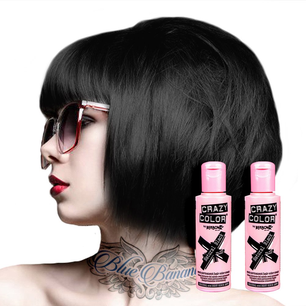 2x Crazy Color Semi-Permanent Hair Dye 2x 100ml (Natural Black)