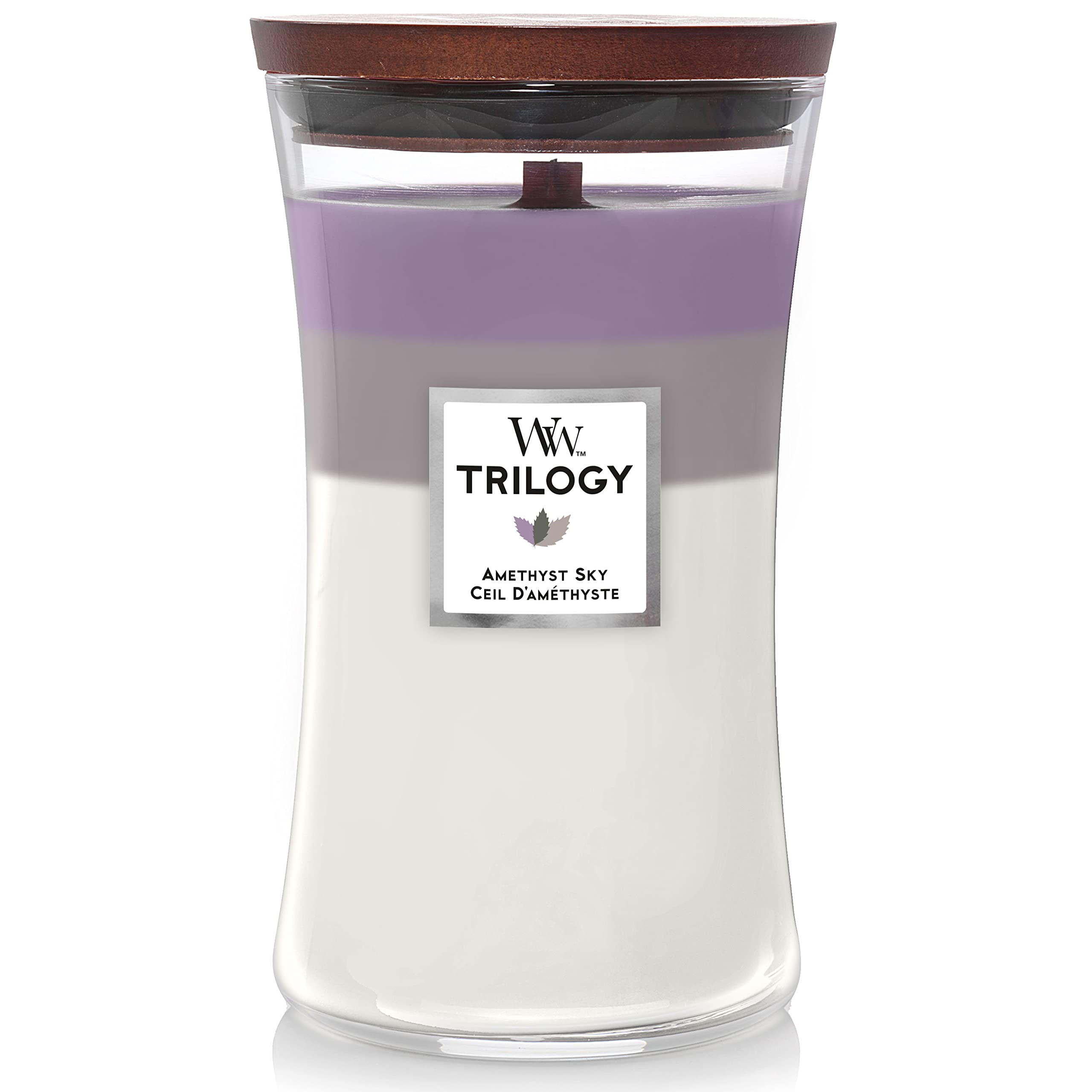 WoodWick Large Hourglass Trilogy Scented Candle with Crackling Wick | Amethyst Sky | Up to 130 Hours Burn Time