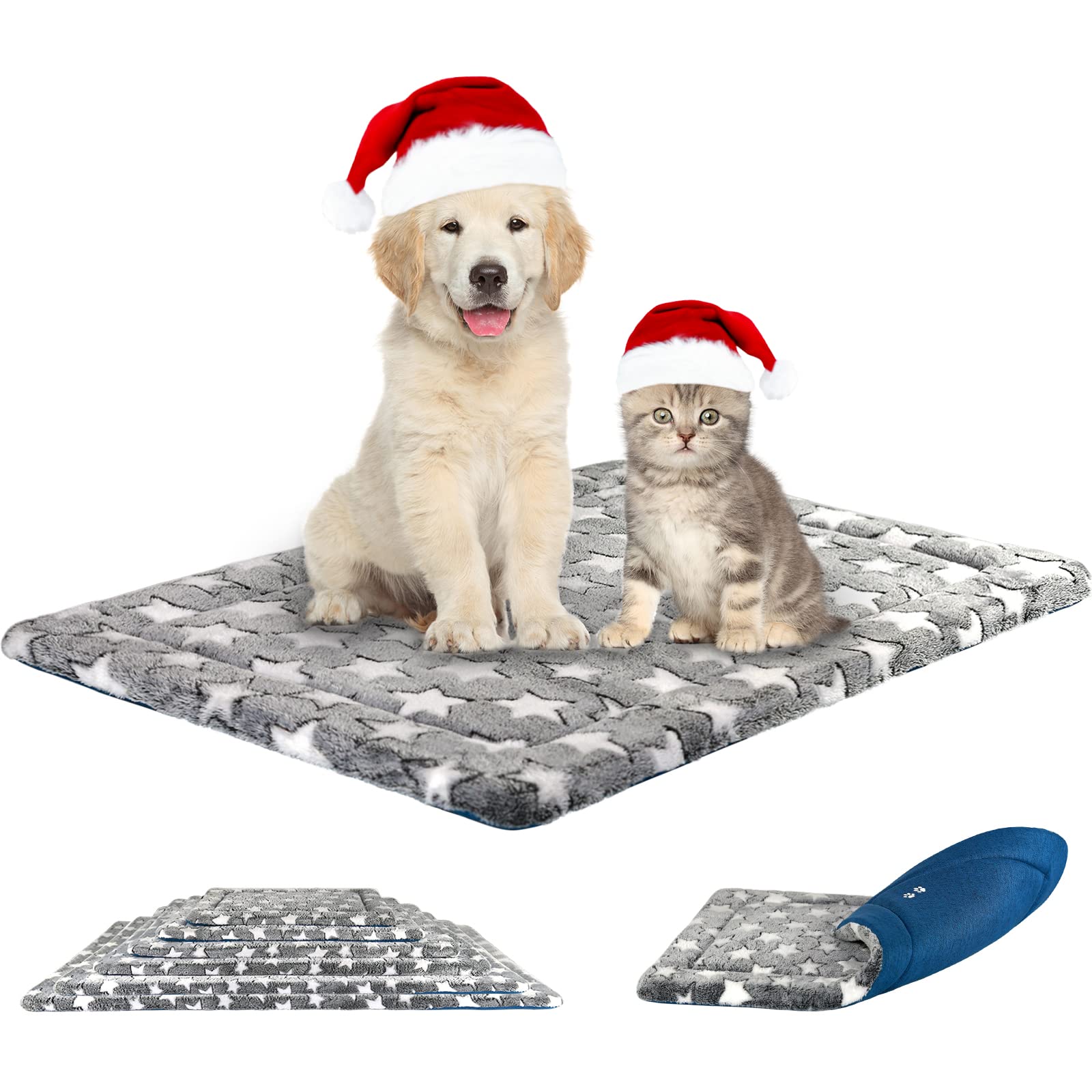 KROSER Dog Bed Mat Reversible Cool & Warm 76x51cm Dog Crate Mat Machine Washable Dog Bed Matterss High Density Foam, Dog Pad Pet Beds for Medium Dogs, Grey Blue