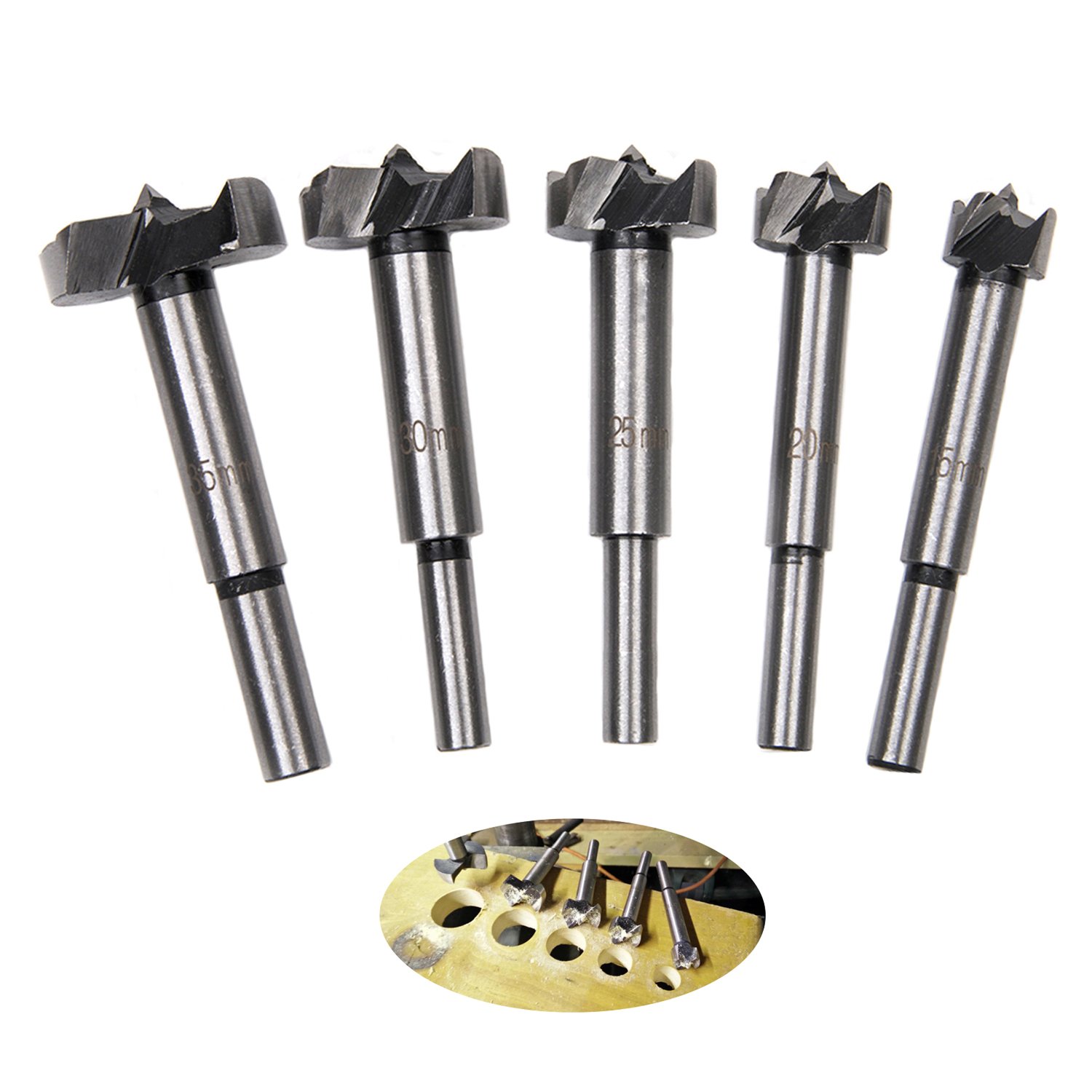 Forstner Drill Bits Malayas 5pcs 1535mm Carbide Steel Woodworking