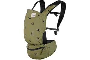 Baby Tula Lite Ripstop Nylon Compact Baby Carrier, Lightweight & Ergonomic Carrier for Travel w/Convenient Storage Hip Pouch, Multiple Carrying Positions for 12lbs to 30lbs - Soar (Olive Green/Birds)