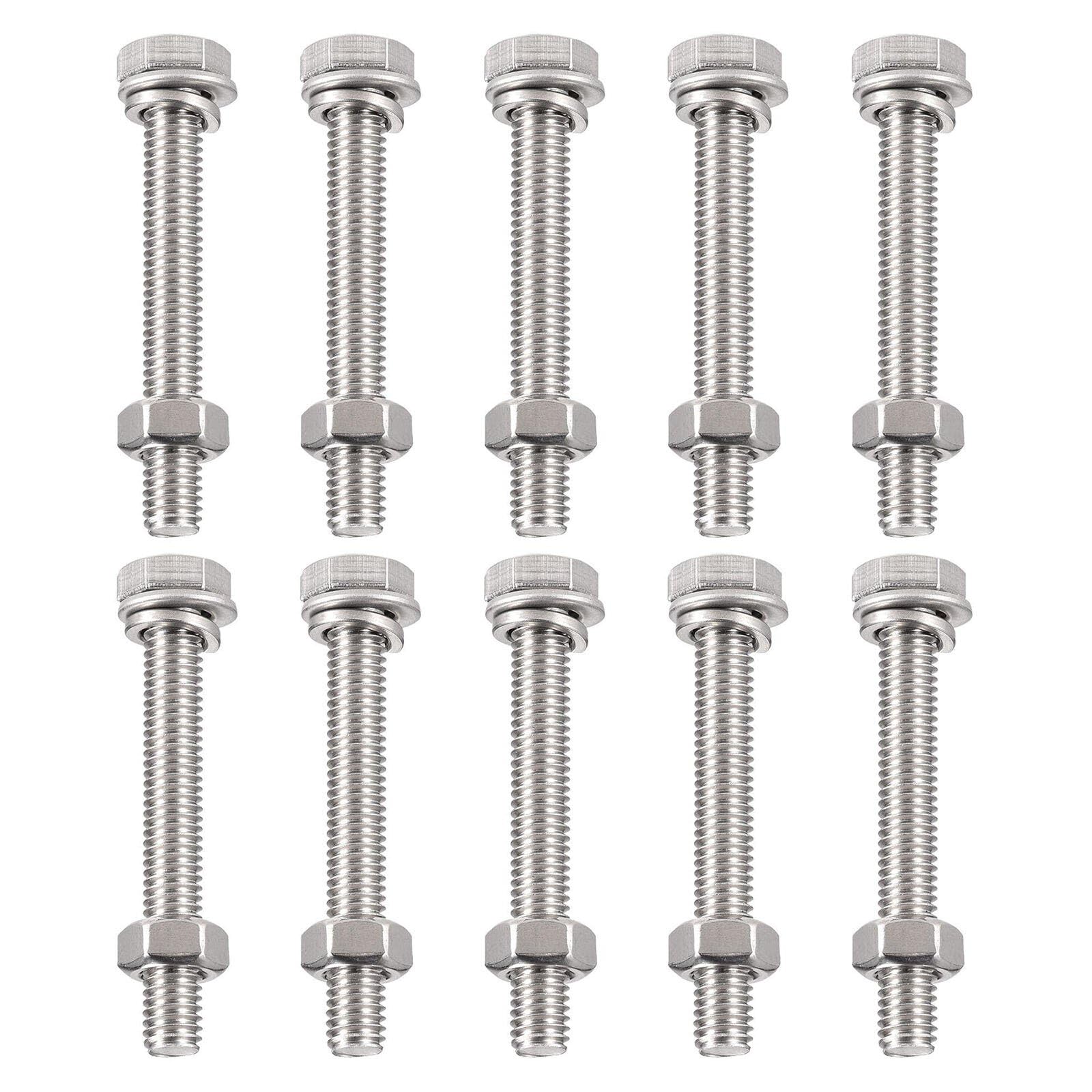 TA-VIGOR 10Pcs M6 x 45mm Hex Head Screws Bolts, Nuts, Flat & Lock Washers Kits, Fully Thread Hexagon Bolts, High Tensile Cap Screws for Metal Work, Automotive Machinery, Bike Motorcycles Repair
