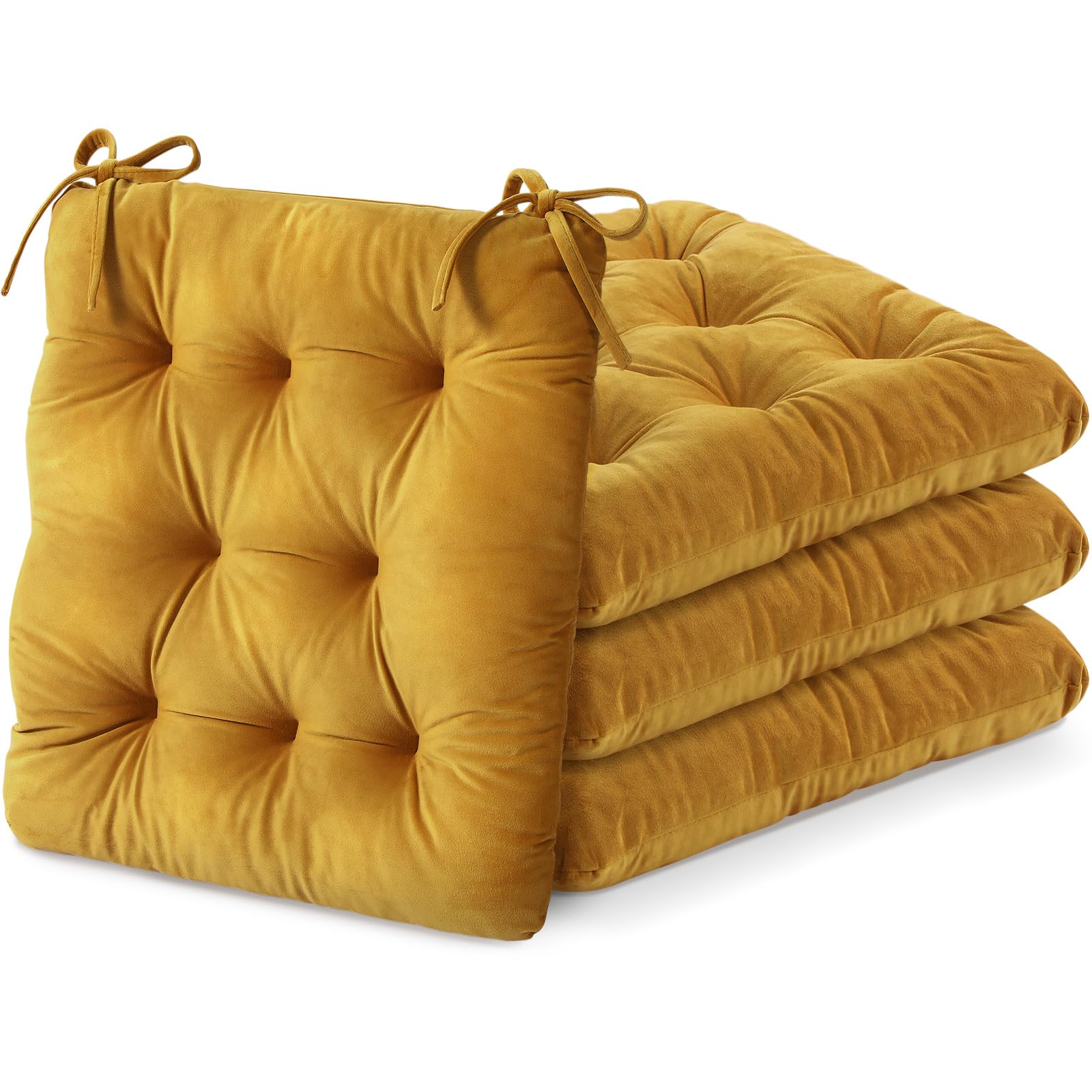 Photo 1 of Nuanchu Memory Foam Chair Cushions Set of 4, Thick Indoor Seat Cushions for Dining Chairs Tufted Seat Pads for Kitchen, Dining Room, Office,(Turmeric Yellow,16.5"x16.5"x4")