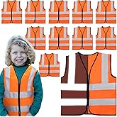 Unittype High Visibility Kids Safety Vest Bulk Kids Reflective Safety Vest Neon Traffic Vests with Zipper for Aged 3-10 Child