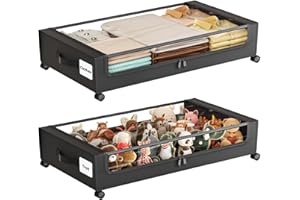 Under Bed Storage with Wheels, Closet Organizers Container Clear Top and Reinforced Handle Rolling, Underbed Storage Bins for
