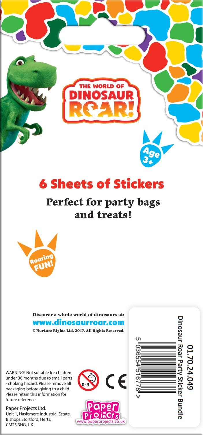 Dinosaur Roar! Party Bag Sticker Bundle (18 Sheets), Red / Orange, 12.5cm x 7.5cm - Image 3