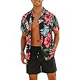 EISHOPEER Men's Flower Shirt Hawaiian Sets Casual Button Down Short Sleeve Shirt and Solid Quick Dry Beach Shorts S-3XL