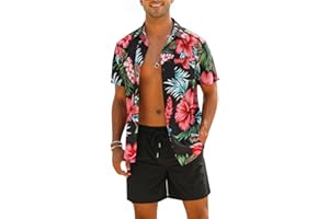 EISHOPEER Men's Flower Shirt Hawaiian Sets Casual Button Down Short Sleeve Shirt and Solid Quick Dry Beach Shorts S-3XL