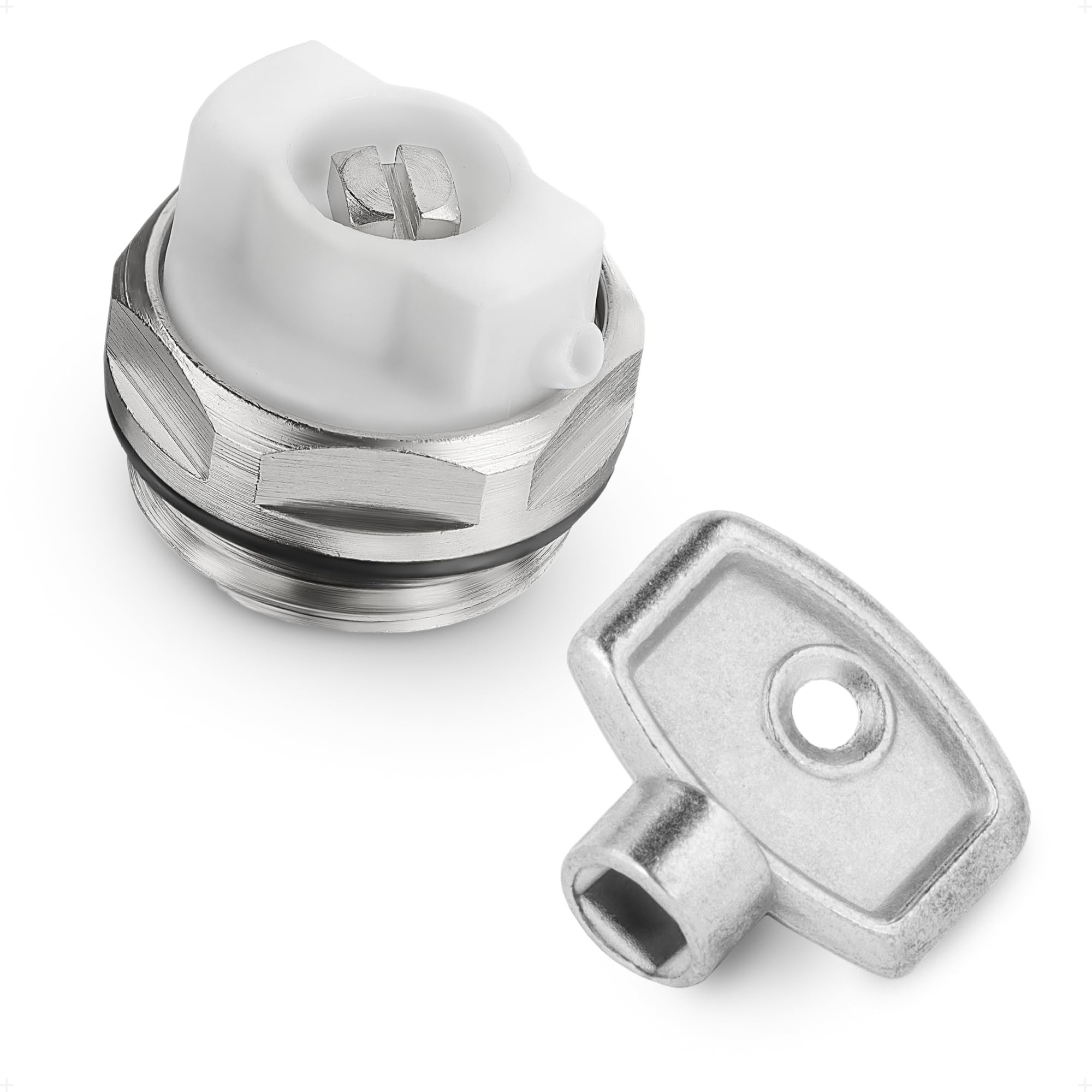 HYDROBIL Size 1/2" Manual Radiator Plug + Key, Air Vents, Air Bleed Valves, Nickel-Plated Brass, Stop END Cap, Cover, Max. 10 Bar Pressure, +120°C Working Temperature