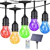 Auroraworld 35FT Solar RGB Outdoor String Lights, Dimmable Waterproof LED Patio Lights with Remote, 11 Shatterproof Edison Bulbs for Cafe Garden Party Decor