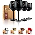 Gusto Nostro Stainless Steel Wine Glass - 18 oz - Unbreakable Black Wine Glasses for Travel, Camping and Pool - Fancy, Unique and Cool Portable Metal Wine Glass for Outdoor Events, Picnics (Set of 4)