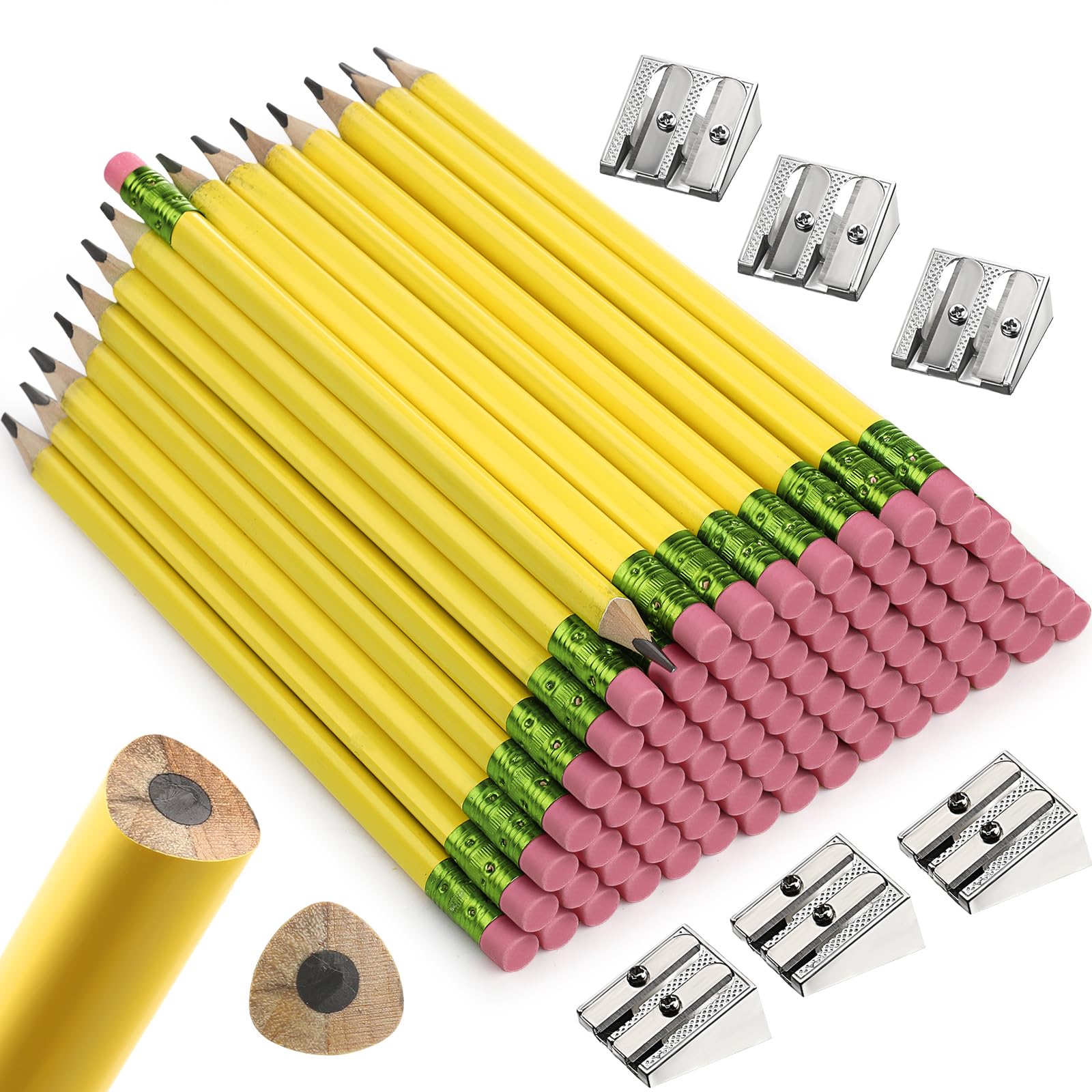 Photo 1 of Fainne 102 Pcs Back to School Classroom Supplies Bulk 96 Jumbo Large Giant Fat Thick Pencils 6 Sharpeners for Kids Beginners Preschoolers Kindergarten Students Teachers(Yellow,Triangle)