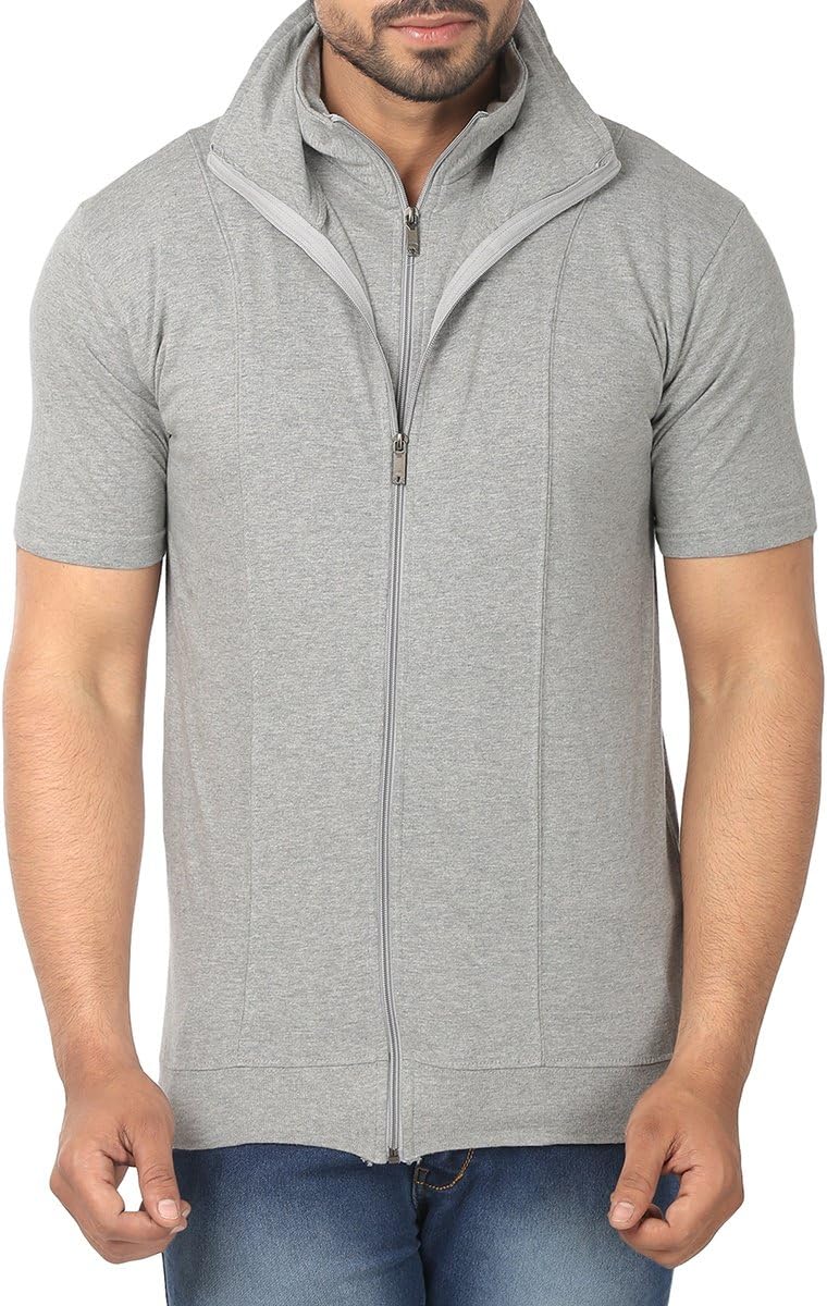 Black CollectionMen's Plain Zipper Half Sleeves T-Shirt