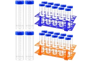 Mardatt 27Pcs 50mL Flat Bottom Centrifuge Tubes and 28 Well Centrifuge Tube Holder Set, Polypropylene Sterile Lab Test Tubes 