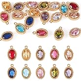 FASHEWELRY 20 Pcs Cubic Zirconia Charms with Real 18K Gold Plated Oval Sparkle Rhinestone Charm Crystal Faceted Dangle Stone Charms for Bracelets Earring Necklace DIY Crafts Jewelry Making