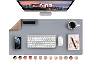 LOLLIDO Leather Desk Pad - 32" x 16" Office Desk Mat, Large Mouse Pad Desk Protector, Desktop Mat, Desk Writing Pad, Desk Blotter, Desk Cover (Cork+Dark Gray)