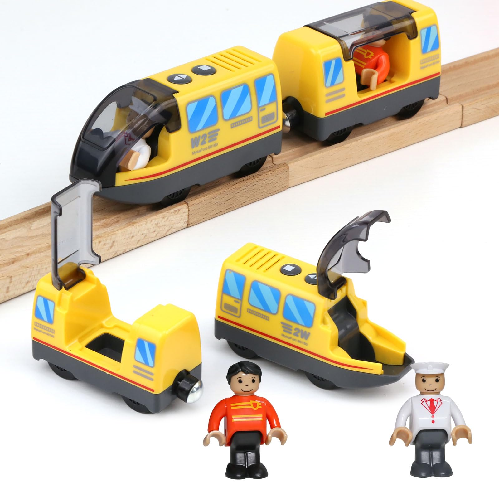 EVERGD Electric Train Set for Kids, Magnetic Martin Battery Powered Powerful Engine Locomotive Train Set Educational RC Train Model for Wooden Track (Yellow)