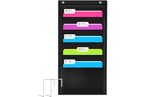 Godery Heavy Duty Storage Pocket Chart for Classroom and Office,Clear Storage Pocket Chart for Files Folder (5 Pockets)