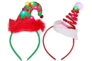 FRCOLOR Light Up Christmas Headbands LED Headwear Tree Decoration Holiday Hair Band Xmas Head Boppers Party Favors Hair Accessories for Women Girls Kids-2 Pack