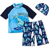 YAGATA Toddler Swimsuit Boy 3 Piece Boys Swim Set Short Sleeve Boys Swim Shirt Boy Swim Trunks Rash Guard Bathing Suits