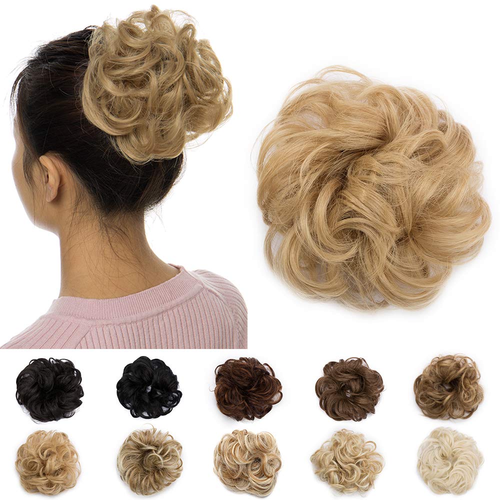 Silk-co Scrunchy Scrunchie Curly Hairpieces Messy Hair Bun Chignons Wavy Donut Updo Synthetic Hair Extensions 25g Dark Brown & Light Brown