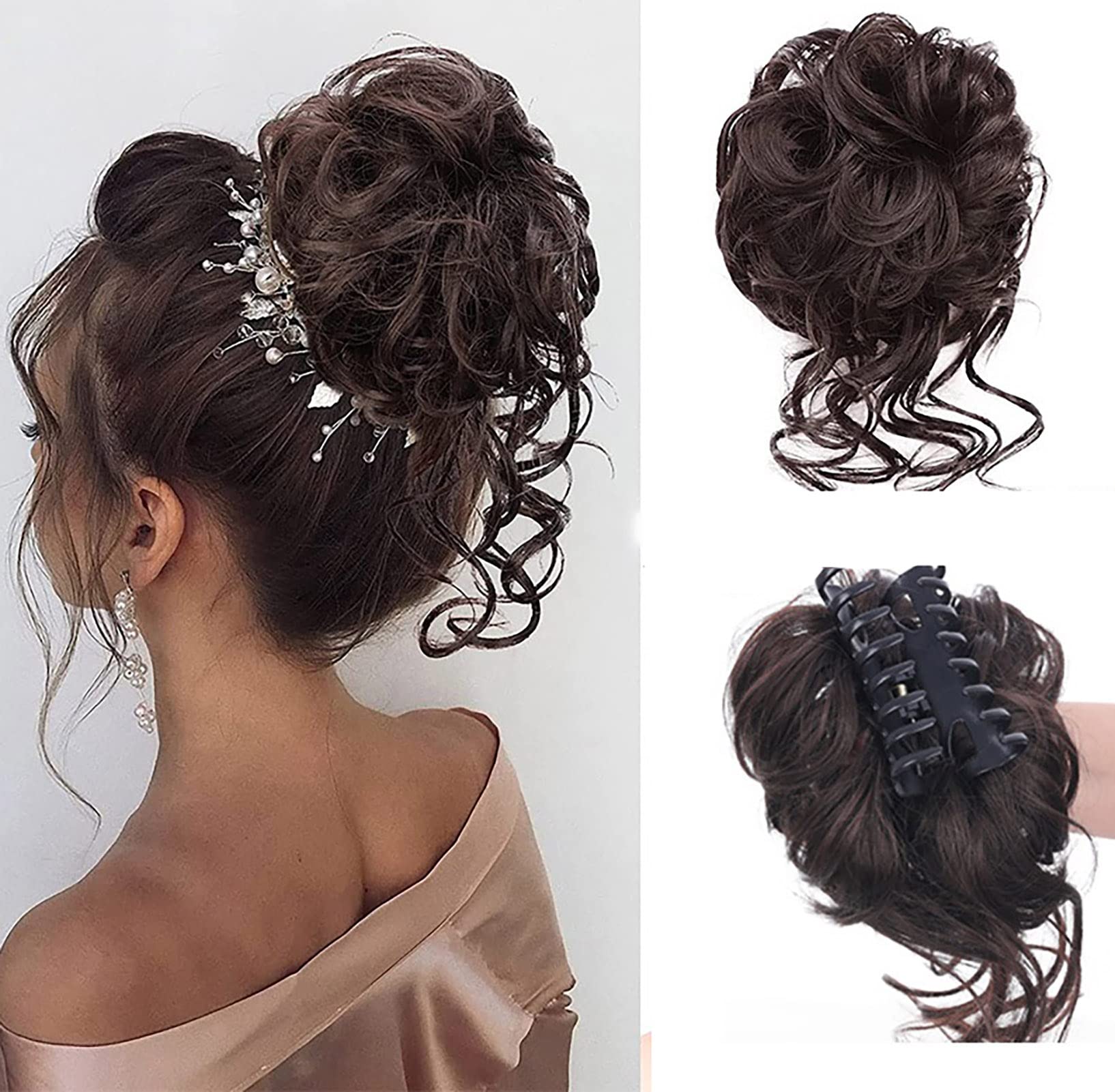 Faringoto Hair Bun,Curly Elastic Hair Band for Women,Messy Bun Hair Piece