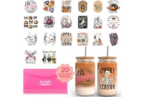 Kaciola Studio 20 Sheets Halloween UV DTF Cup Wrap -Pumpkin Skull Theme UV DTF Cup Wraps for 16 oz Glass Mugs Coffee, UV DTF Decals Waterproof Rub on Transfer Stickers DIY Mug Glasses Crafting