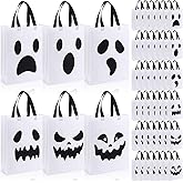 Sanwuta 48 Pcs Halloween Tote Gift Bags 14.9 x 11.8 Large Treat or Trick Ghost Reusable Non Woven Candy Goodies Bags for Halloween