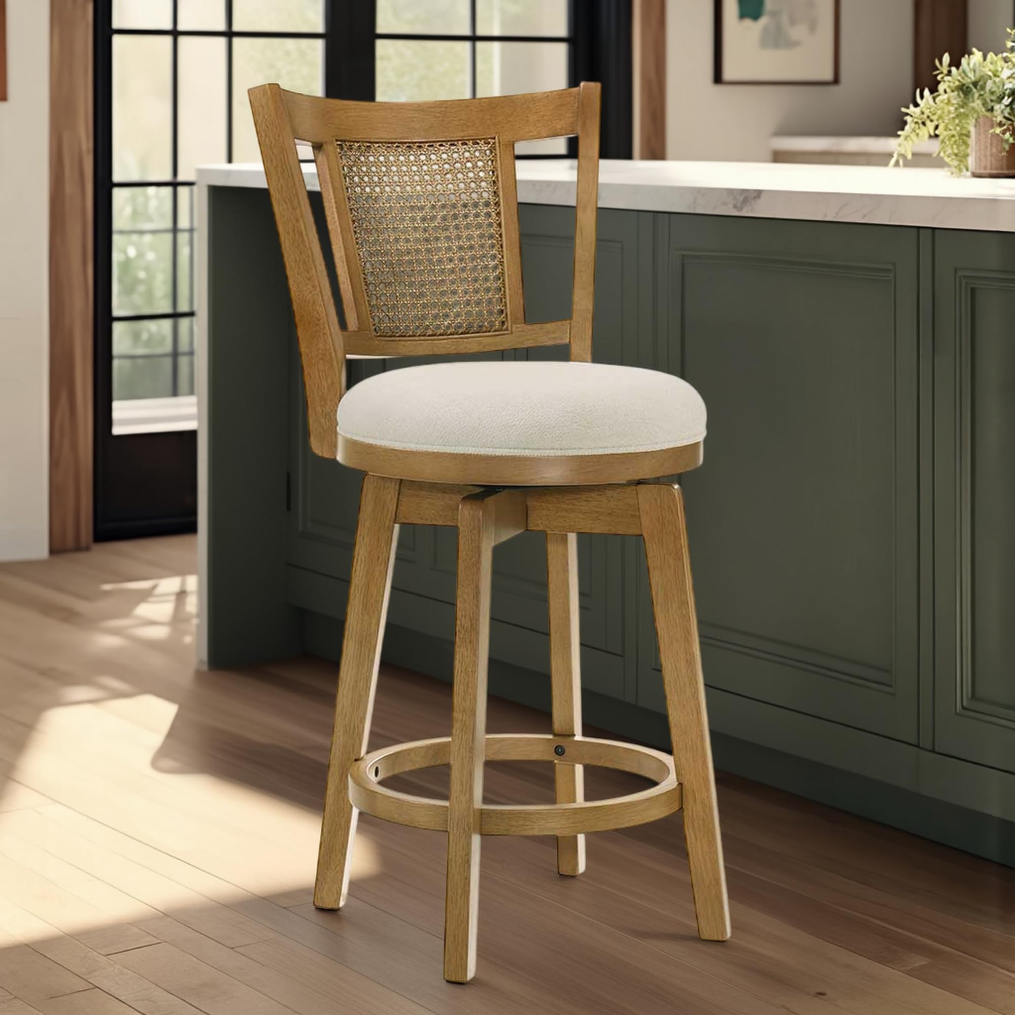 Photo 1 of ***MISSING PIECES*** ***READ CLERK NOTES*** Armen Living Isla 26 in. Amber Glow Counter Height Rubberwood Swivel Barstool with Ivory Fabric Seat