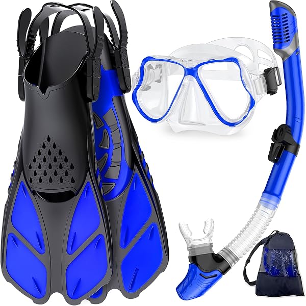 Kit Snorkel 3 En 1 Adultos | Aletas Talla 40-46, Gafas Panorámicas 180°, Tubo Dry Top | Para Buceo, Natación | Unisex