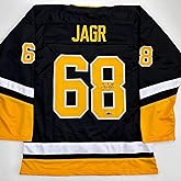 Facsimile Autographed Jaromir Jagr Pittsburgh Black Reprint Laser Auto Hockey Jersey Size Men's XL