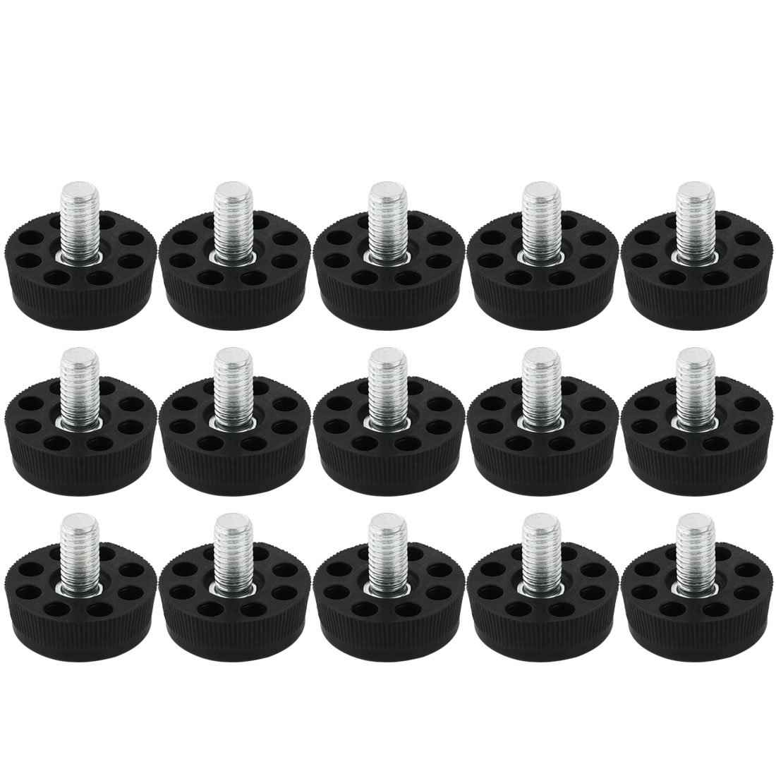 sourcingmap Furniture Table Chair 8 Holes Base Adjustable Leveling Foot M8 x 10mm Male Thread 15pcs Black