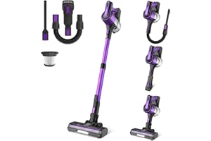 POWEART Cordless Vacuum Cleaner, 350W 30Kpa Lightweight Stick Vacuum, 8-in-1 Self-Standing Rechargeable Battery Vacuum Up to 45mins Runtime, Cordless Stick Vacuum for Pet Hair Hard Floor Carpet-Purple