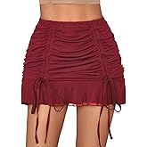 Avidlove Mini Skirt Womens Ruched Bodycon Double Layer Club Sexy Mesh Skirts Y2k Casual Short Skirt Outfits S-XXL