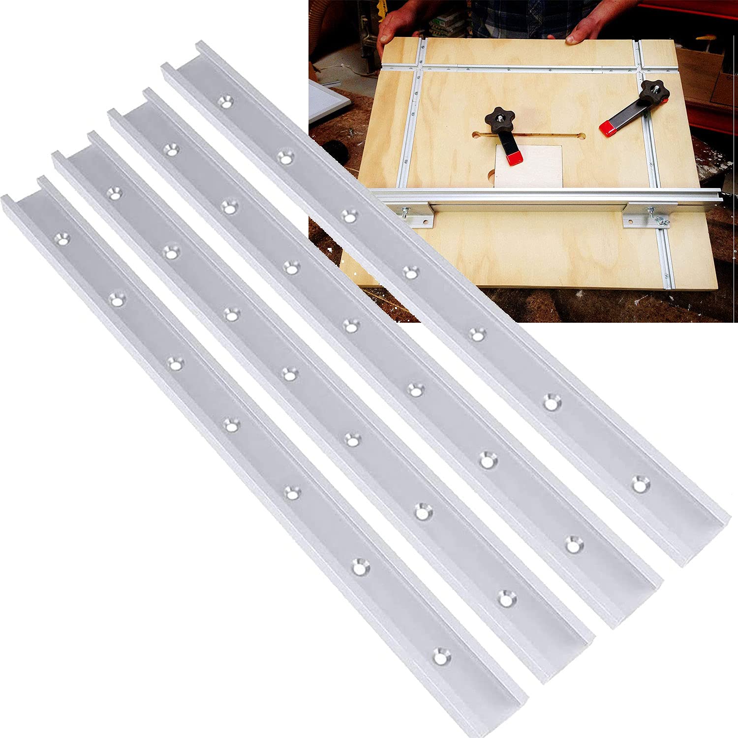 Nisorpa 4Pcs T-Track, 1200mm Aluminium Alloy T-Slot, 30 Type, Miter Track Jig Fixture, Slot T-Rail Slider, Straight Edge Clamping Tool for Table Saw, Router Table, Woodworking Tool