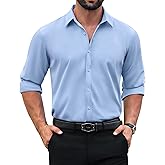 VOZZBY Men's Dress Shirts Long Sleeve Casual Button Down Shirt Stretch Formal Business Shirt