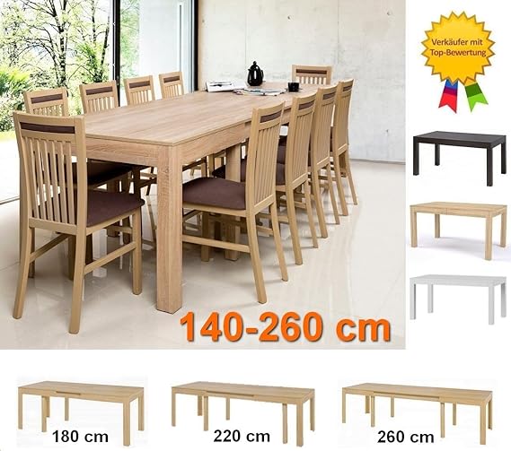 furniture24_eu Stoletto Esstisch, Esszimmertisch, Küchentisch ausziehbar 140-260 cm (Sonoma Eiche)