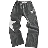VIPWOLF Men's Baggy Sweatpants Wide Leg Sweatpants Y2k Star Graphic Print Stacked Workout Jogger Track Pants Trousers