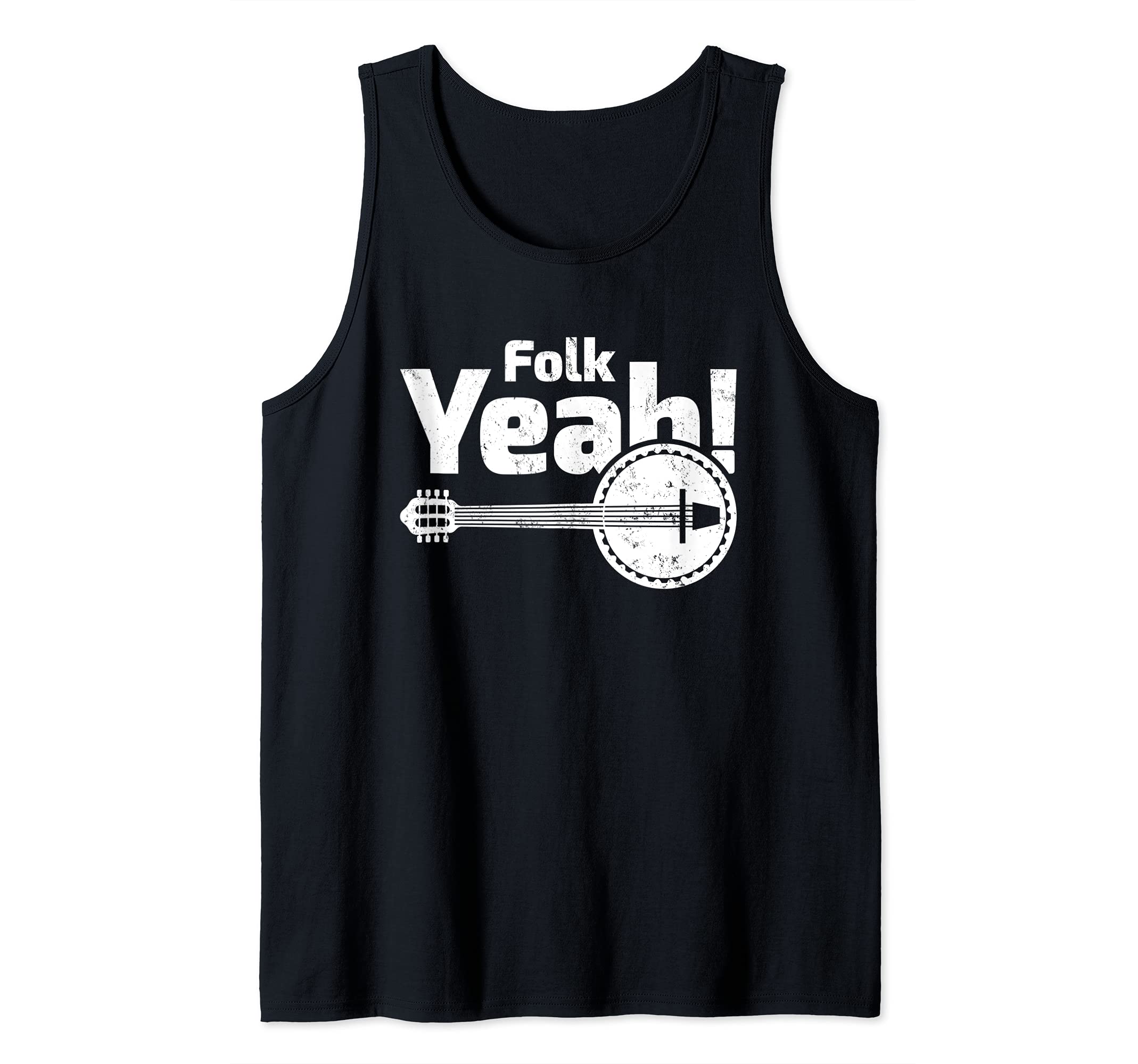 Folk Yeah! Retro Funny Banjo Guitar Music Tank Top